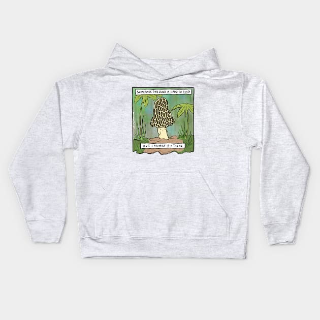 Motivational Morel Mushroom Man Kids Hoodie by shapelessflame